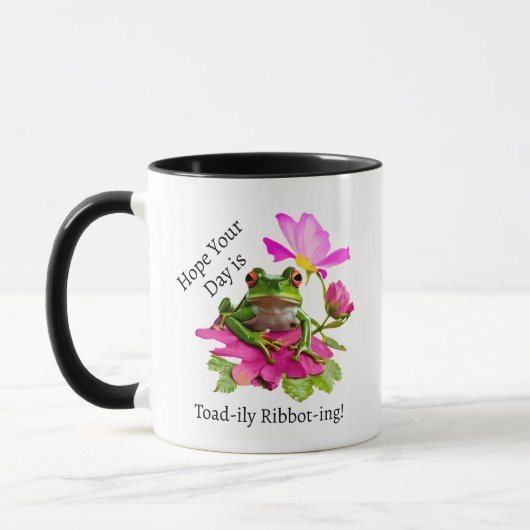 Niedlicher Frosch oder Toad Puff auf rosa Blume Tasse (Links)