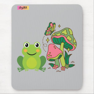 niedlicher Frosch, Pilze und Schmetterling Mousepad