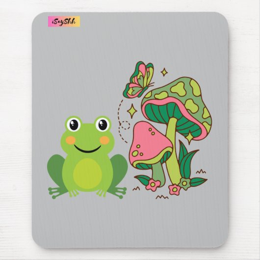 niedlicher Frosch, Pilze und Schmetterling Mousepad (Vorne)