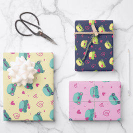 Niedlicher Frosch Rosa Herz Liebe Muster Valentins Geschenkpapier Set
