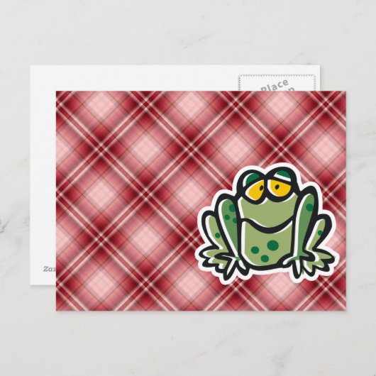 Niedlicher Frosch; Rot Kariert Postkarte (Vorne/Hinten)