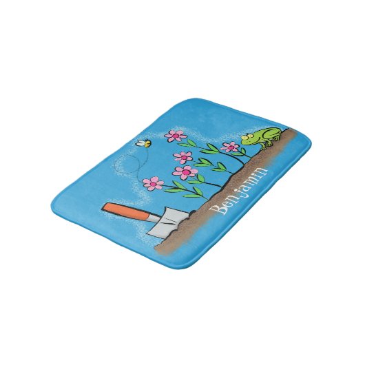 Niedlicher Frosch und Biene in Cartoon-Abbildung Badematte (Schrägansicht)