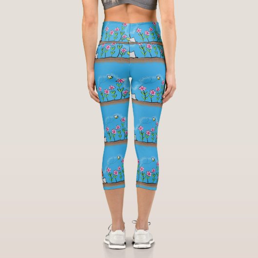Niedlicher Frosch und Biene in Cartoon-Abbildung Capri Leggings (Rückseite)
