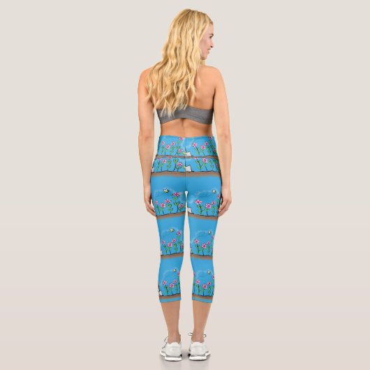 Niedlicher Frosch und Biene in Cartoon-Abbildung Capri Leggings (Rückseite)