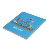 Niedlicher Frosch und Biene in Cartoon-Abbildung Fliese (Seite)