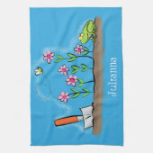 Niedlicher Frosch und Biene in Cartoon-Abbildung Geschirrtuch (Vertikal)