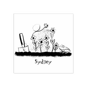 Niedlicher Frosch und Biene in Cartoon-Abbildung Gummistempel