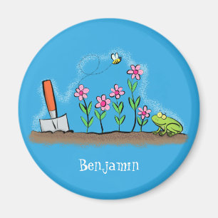 Niedlicher Frosch und Biene in Cartoon-Abbildung Magnet