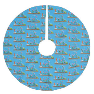 Niedlicher Frosch und Biene in Cartoon-Abbildung Polyester Weihnachtsbaumdecke