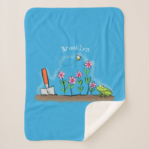 Niedlicher Frosch und Biene in Cartoon-Abbildung Sherpadecke