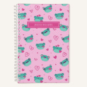 Niedlicher Frosch und Doodle Herzmuster Girly Pink Notizblock (Vorderseite)