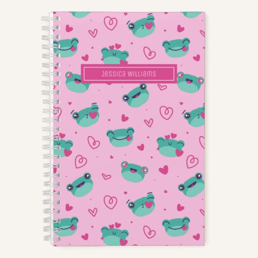 Niedlicher Frosch und Doodle Herzmuster Girly Pink Notizblock (Vorderseite)