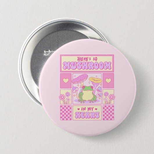 Niedlicher Frosch und Pilz - Funny Romantic Button (Vorne & Hinten)