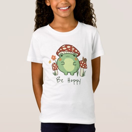 Niedlicher Frosch und Pilze aus Mohn Cartoon T-Shirt (Vorderseite)