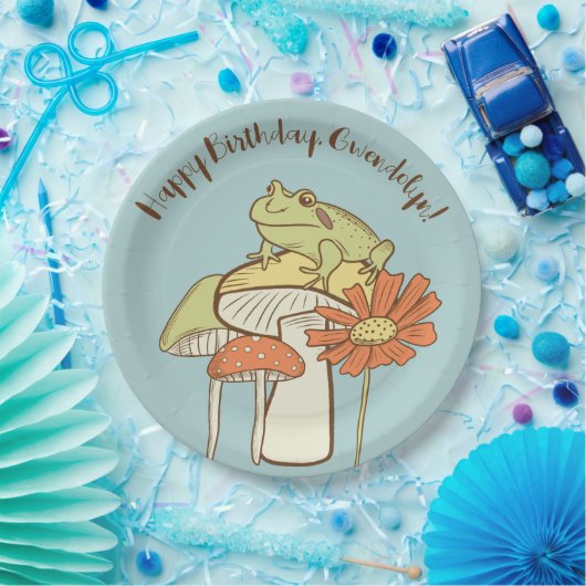 Niedlicher Frosch und Pilze Cotattecore Personalis Pappteller (Party)