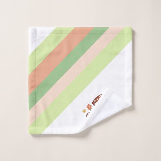 Niedlicher Frosch und Pilze mit Streifen Badhandtuch Set (Waschlappen)