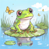 Niedlicher Frosch und Schmetterlinge auf Lily Pad Aufkleber (Vorderseite)