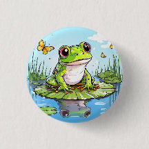 Niedlicher Frosch und Schmetterlinge auf Lily Pad