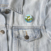 Niedlicher Frosch und Schmetterlinge auf Lily Pad Button (Beispiel)