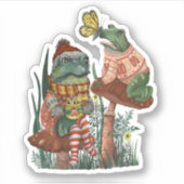 Niedlicher Frosch und Toad Merry Mushroom Weihnach Aufkleber (Vorderseite)