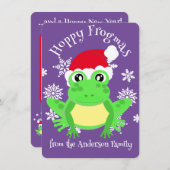 Niedlicher Frosch Weihnachts-Weihnachtsmannmütze C Feiertagskarte (Vorne/Hinten)