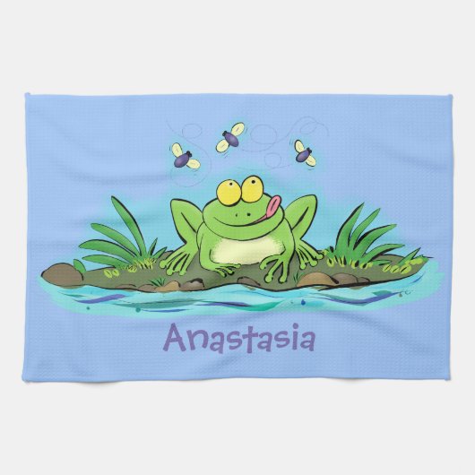 Niedlicher Froschfrosch Cartoon Geschirrtuch (Horizontal)