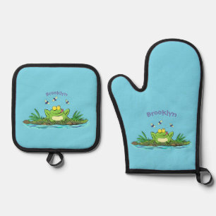 Niedlicher Froschfrosch Cartoon Ofenhandschuh & Topflappen-Set