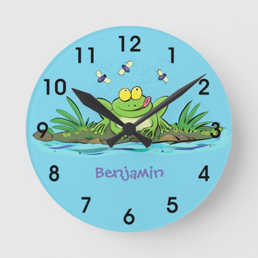 Niedlicher Froschfrosch Cartoon Runde Wanduhr (Vorderseite)