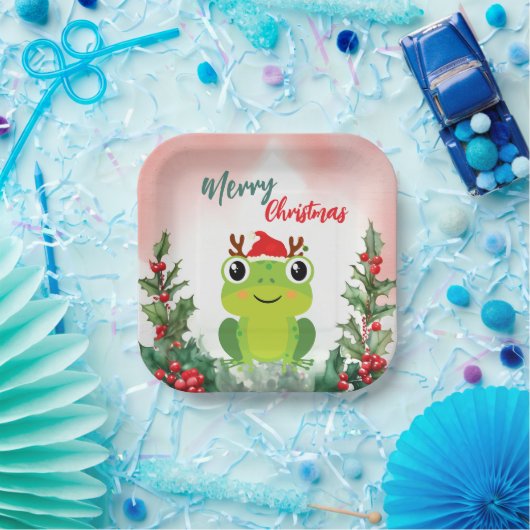 Niedlicher Froschfrosch Weihnachtsfrosch Weihnacht Pappteller (Party)