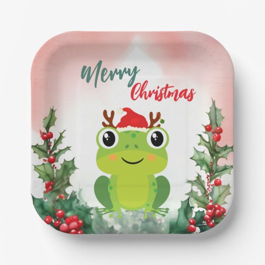 Niedlicher Froschfrosch Weihnachtsfrosch Weihnacht Pappteller (Vorderseite)