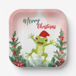 Niedlicher Froschfrosch Weihnachtsfrosch Weihnacht Pappteller