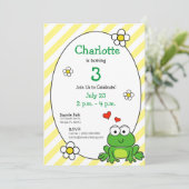 Niedlicher Froschgelber Streifen Geburtstagsparty Einladung (Stehend Vorderseite)