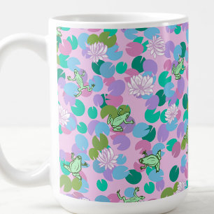 Niedlicher Froschkunst-Becher mit rosa Hintergrund Kaffeetasse