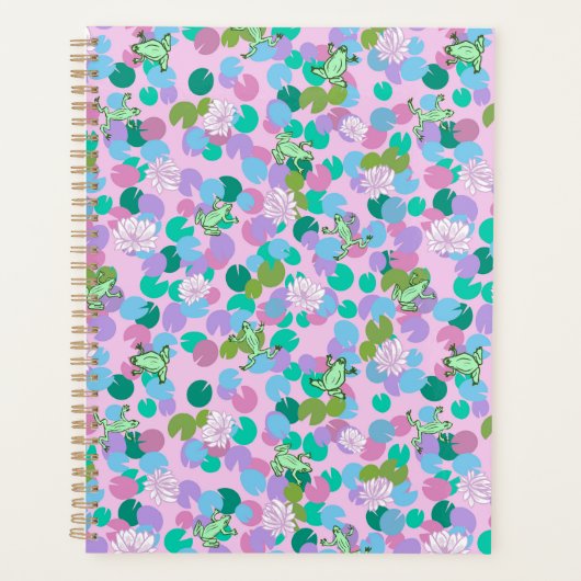 Niedlicher Froschkunstplaner mit rosa Hintergrund Planer (Vorderseite)