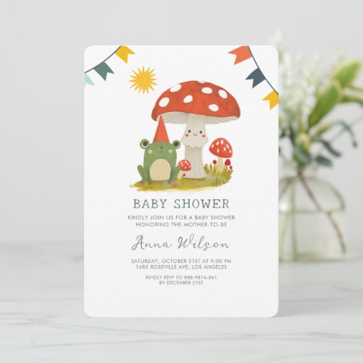 Niedlicher FroschpilzCute Kinderdusche Einladung (Stehend Vorderseite)