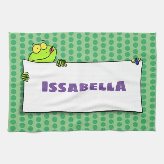 Niedlicher Froschsigne Cartoon Abbildung Geschirrtuch (Horizontal)
