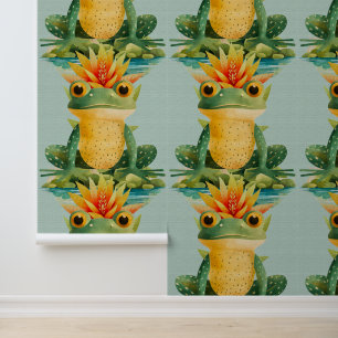 Niedlicher Froschteich Blume Kinder Aquarell Tapete