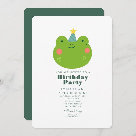 Niedlicher Froschwald mit Tieren Geburtstag Einladung (Vorne/Hinten)