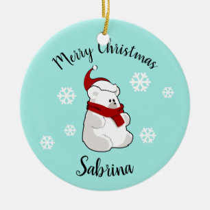 Niedlicher Frostschneeflocken-Eisbär Keramik Ornament
