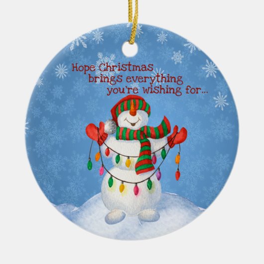 Niedlicher Frosty Snowman Holt Weihnachtslicht Keramik Ornament (Vorne)