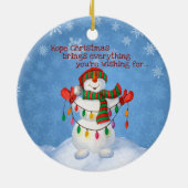 Niedlicher Frosty Snowman Holt Weihnachtslicht Keramik Ornament (Hinten)