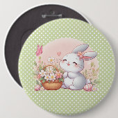 Niedlicher Frühjahr/Osterhase mit Ei Button (Vorne & Hinten)