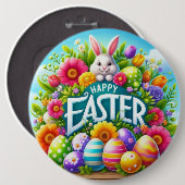 Niedlicher Frühjahr/Osterhase mit Ei Button (Vorne & Hinten)