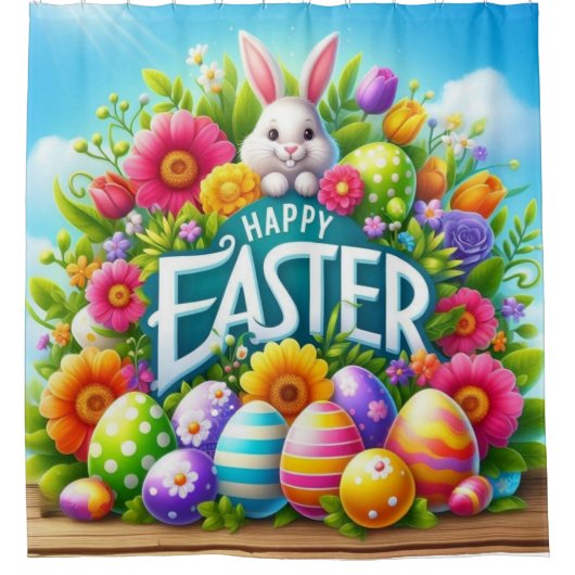 Niedlicher Frühjahr/Osterhase mit Ei Duschvorhang (Vorderseite)