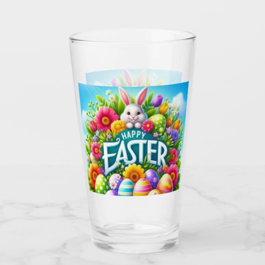 Niedlicher Frühjahr/Osterhase mit Ei Glas (Vorderseite)