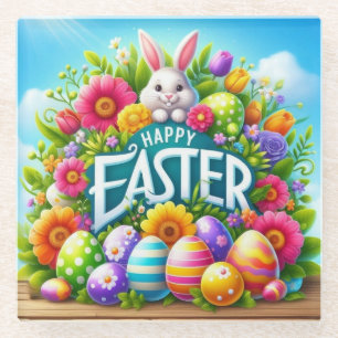 Niedlicher Frühjahr/Osterhase mit Ei Glasuntersetzer