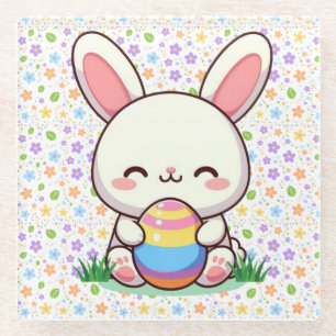 Niedlicher Frühjahr/Osterhase mit Ei Glasuntersetzer