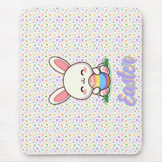 Niedlicher Frühjahr/Osterhase mit Ei Mousepad (Vorne)
