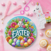 Niedlicher Frühjahr/Osterhase mit Ei Pappteller (Party)
