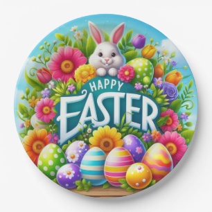 Niedlicher Frühjahr/Osterhase mit Ei Pappteller